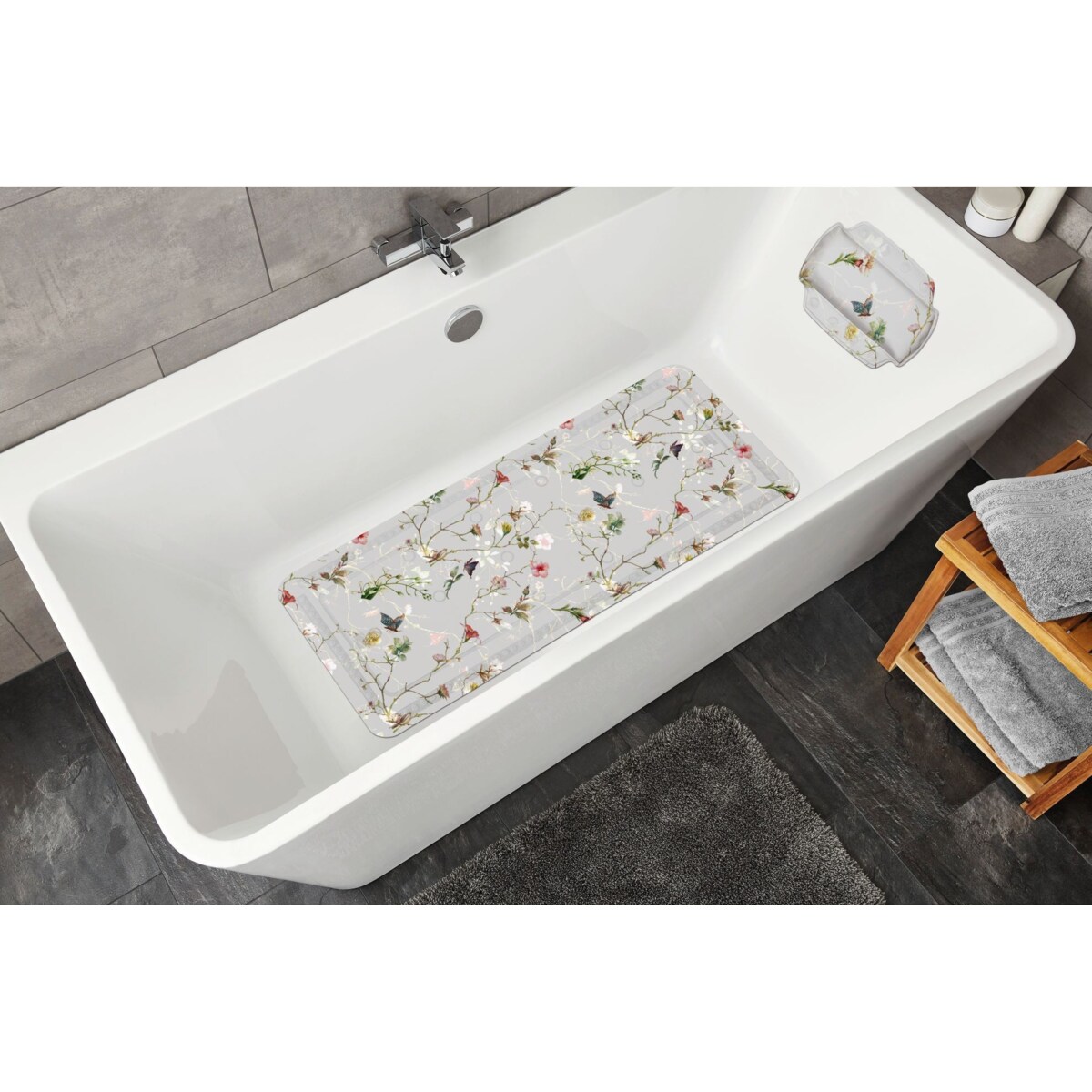 Kleine Wolke Flores Mata bezp. do wanny szary kwiaty 36x 92 cm