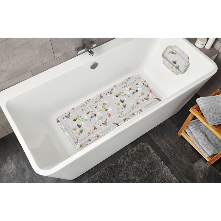 Kleine Wolke Flores Mata bezp. do wanny szary kwiaty 36x 92 cm