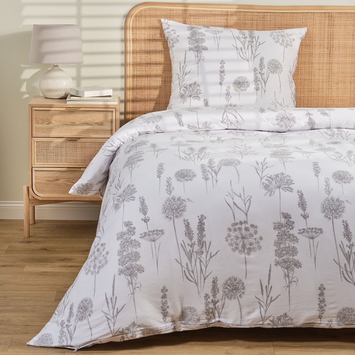 Pościel z bawełny satynowej Isoso 140x200 cm z motywem roślinnym