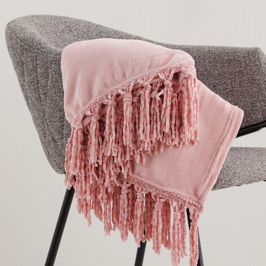 Jednokolorowy koc Tassels 130x170 cm