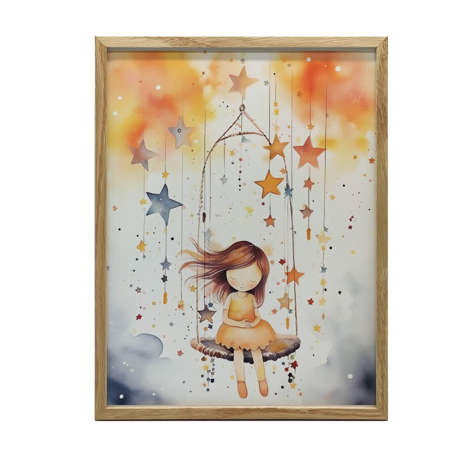 Karuzela Gwiazd, 50x70 cm, rama drewniana jasny dąb, papier matowy 230 gsm