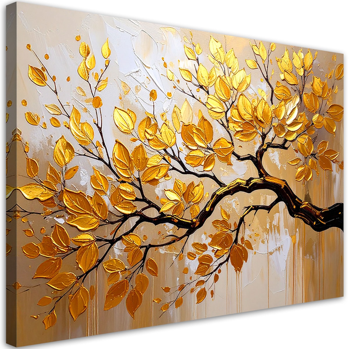 Obraz nowoczesny do salonu sypialni biura, Złote Liście na gałęzi 120x80