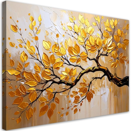 Obraz nowoczesny do salonu sypialni biura, Złote Liście na gałęzi 120x80