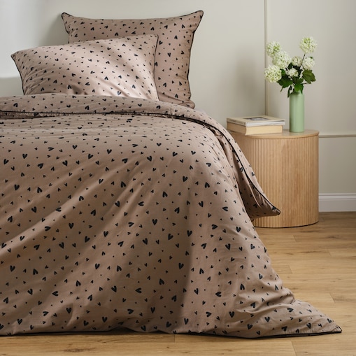Pościel z bawełny satynowej z lamówką Malorina 160x200 cm z motywem serca