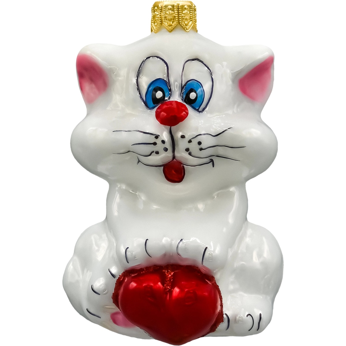 Bombka choinkowa: Kot z sercem: biały