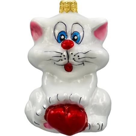 Bombka choinkowa: Kot z sercem: biały