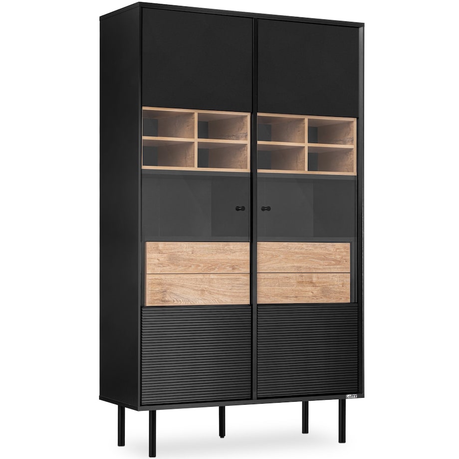 KONSIMO LOFTY Dwudrzwiowa witryna na wysokich nogach w stylu loft