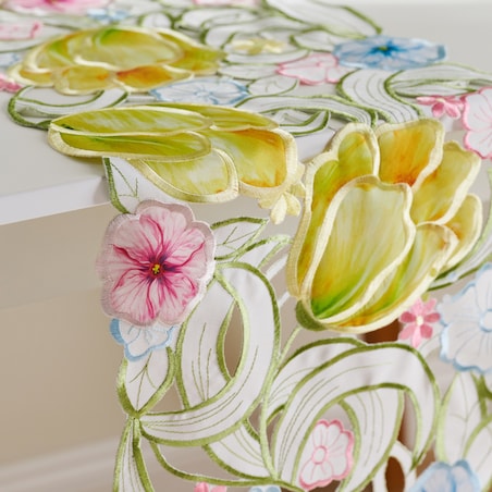 Bieżnik Haftowany Floresse 35x175 cm z motywem kwiatowym