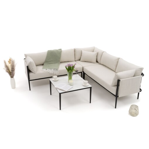 Zestaw mebli ogrodowych aluminiowe nowoczesne narożnik BELIZE beżowo białe