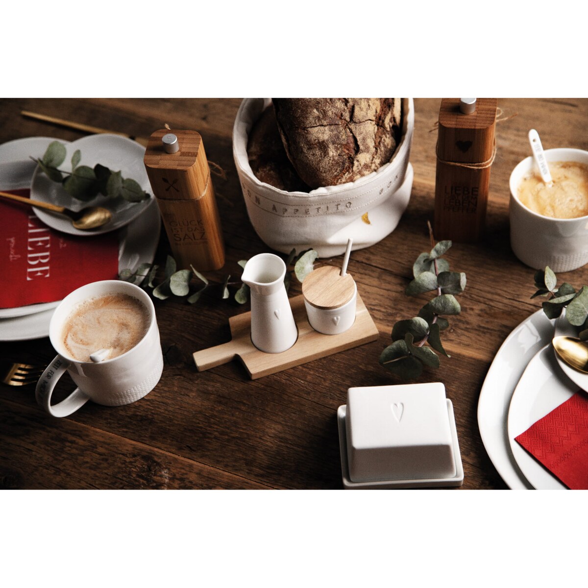 Zestaw cukier i śmietanka z deską, porcelana