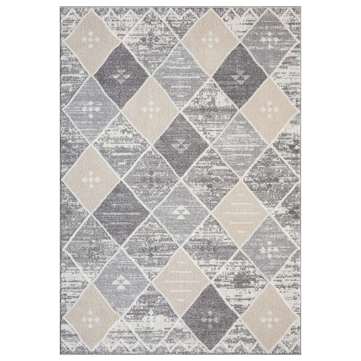 Dywan nowoczesny etniczny high low Flaire 1790 szary-beżowy romby 80x300