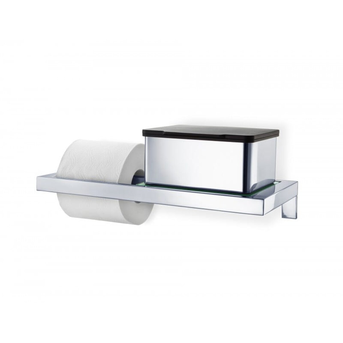 Uchwyt na papier ze szklaną półką MENOTO - stal nierdzewna polerowana