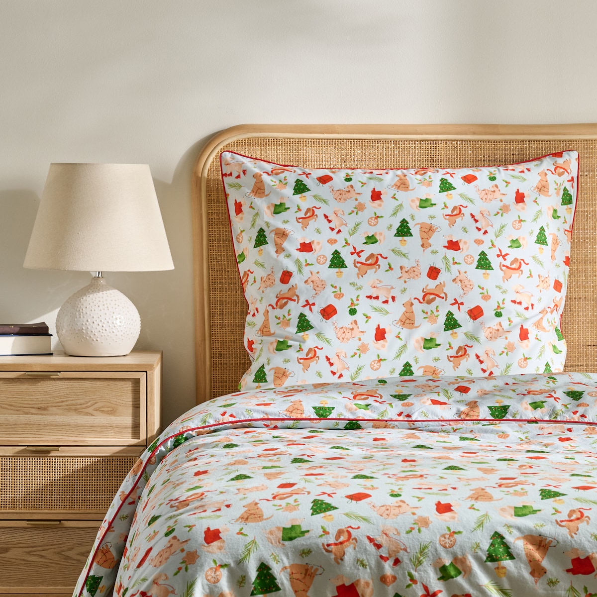 Pościel bawełniana z lamówką Dogimas 140x200 cm z motywem zwierzęcym