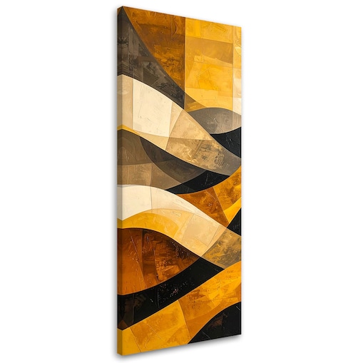 Obraz do salonu sypialni biura loftu, Abstrakcja linie kształty zółty czarny złoty