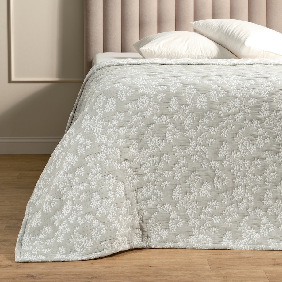 Wzorzysta żakardowa narzuta na łóżko z bawełną Flodow 200x220 cm z motywem kwiatowym