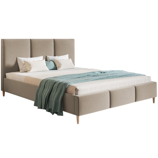 Łóżko tapicerowane 120x200 LUXO 7 drewniane nogi, tkanina Jasmine 24-beżowy