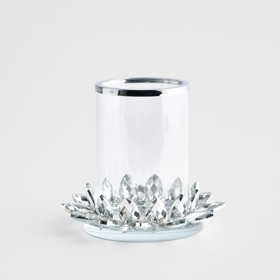 Świecznik Cristal shine glass z motywem kwiatowym