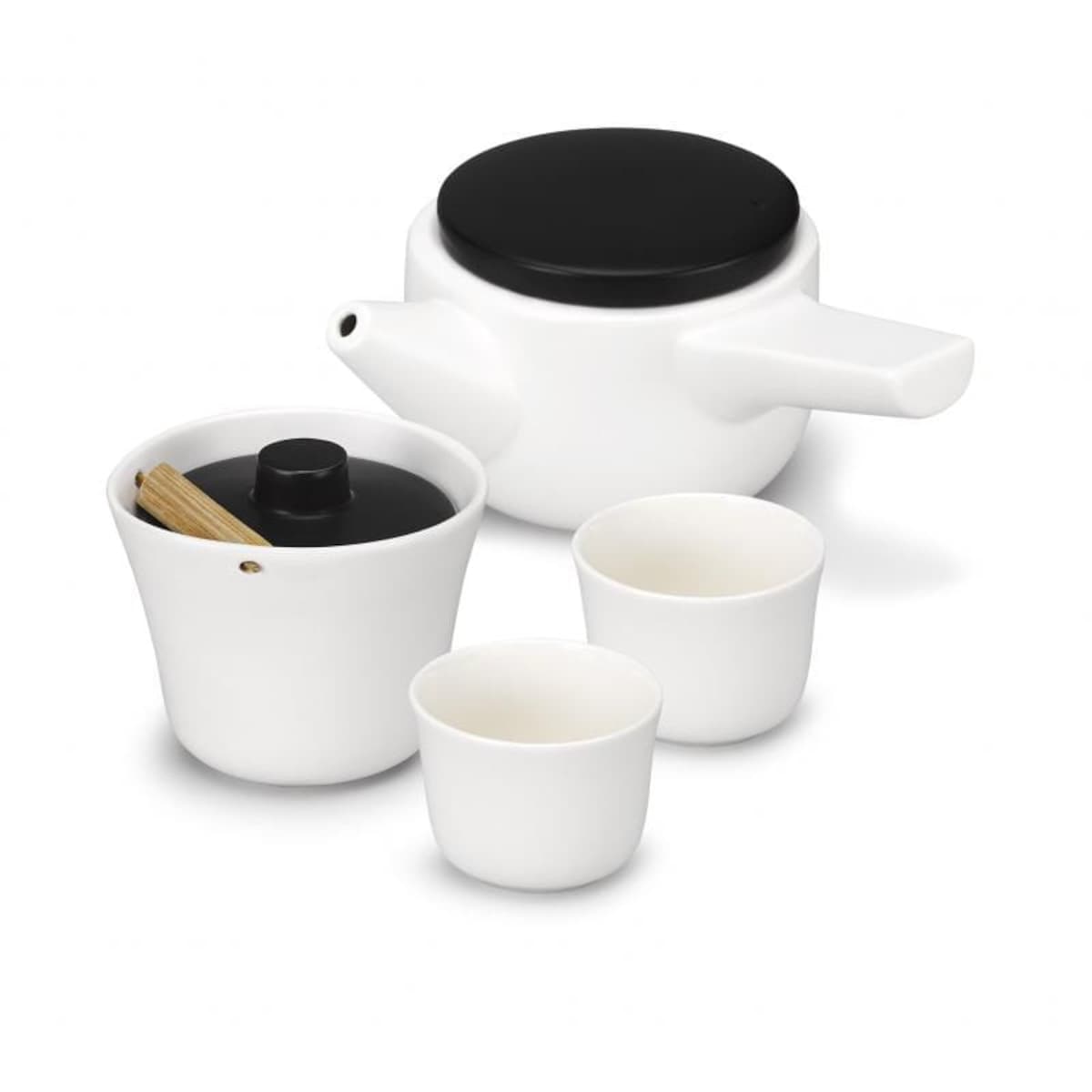 Zestaw do herbaty Evo-Song - biało-czarny, kamionka, bambus