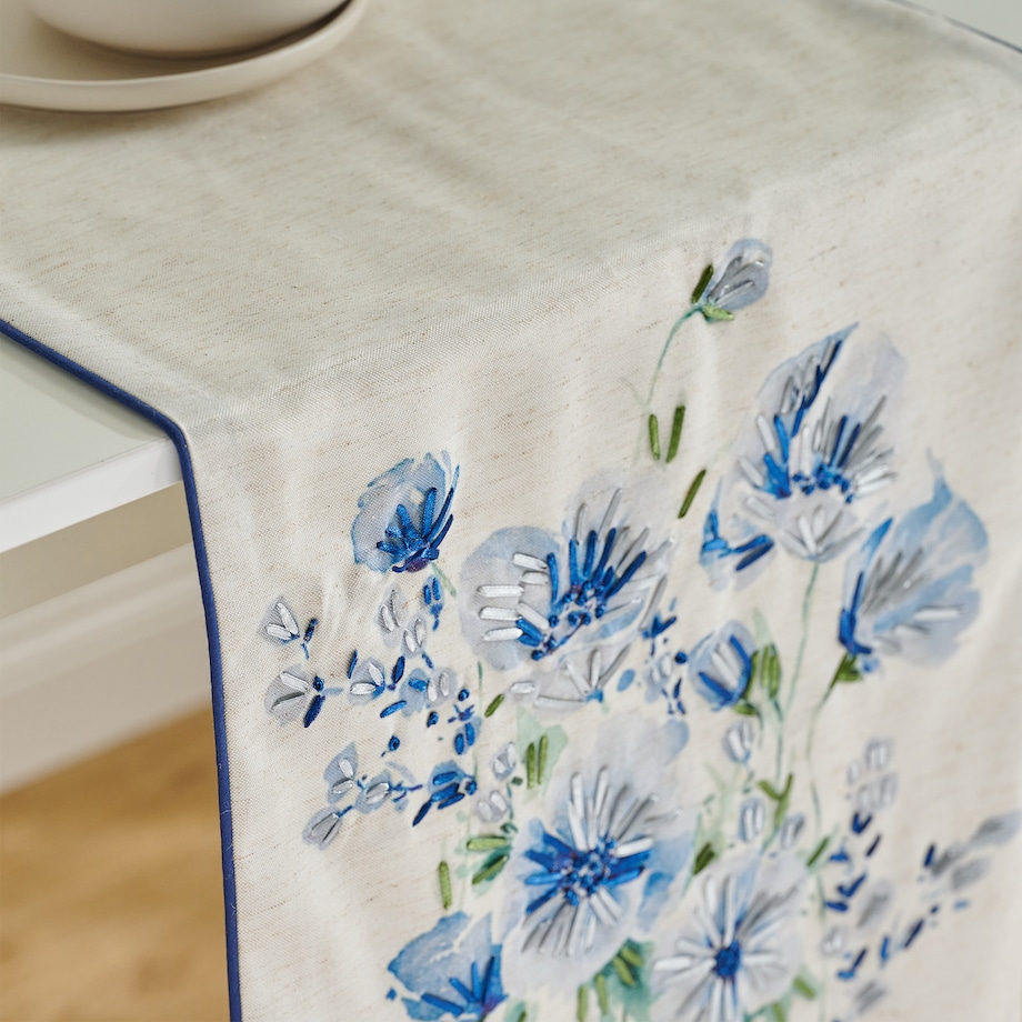 Bieżnik Haftowany Louisa 40x180 cm z motywem kwiatowym