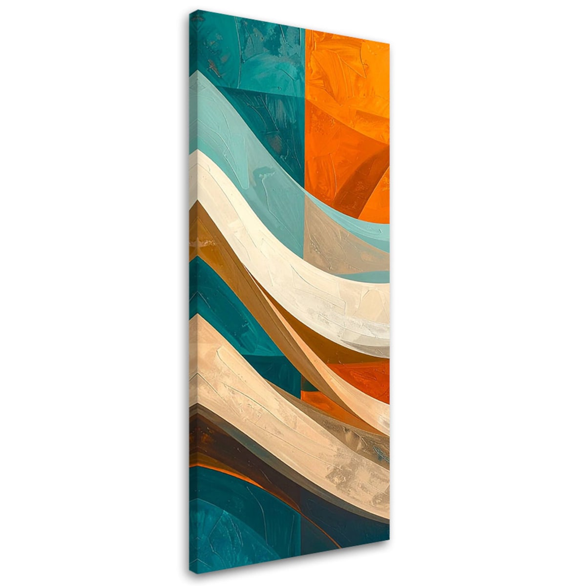 Obraz do salonu sypialni biura, Fale abstrakcja turkusowy i pomarańczowy