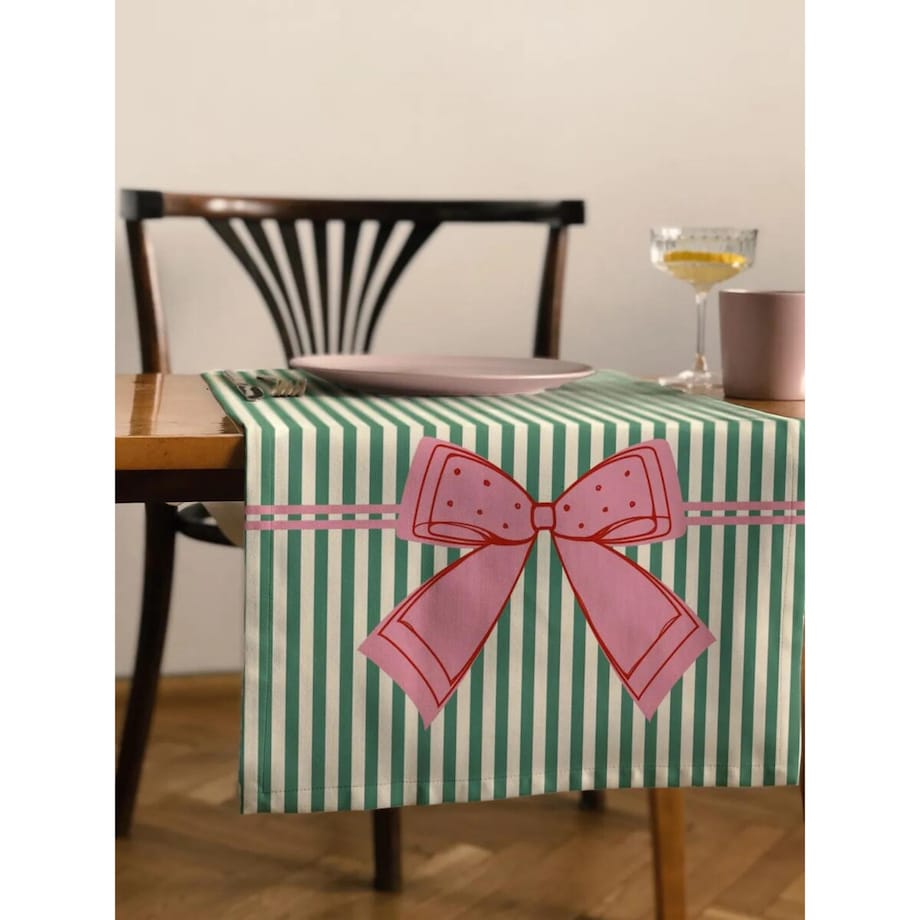 Bieżnik świąteczny - Kokardka – zielone paski - 40x180