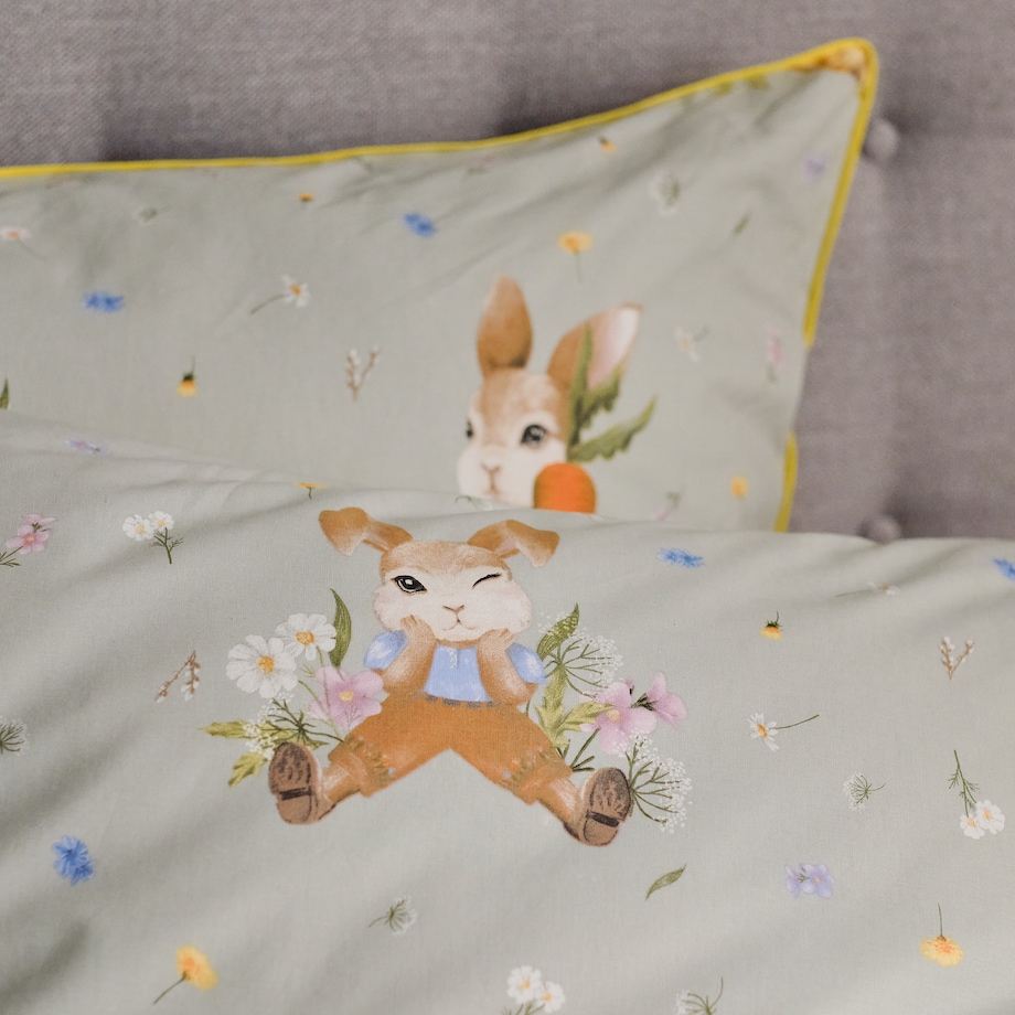Pościel bawełniana z lamówką Emi 140x200 cm z motywem królika