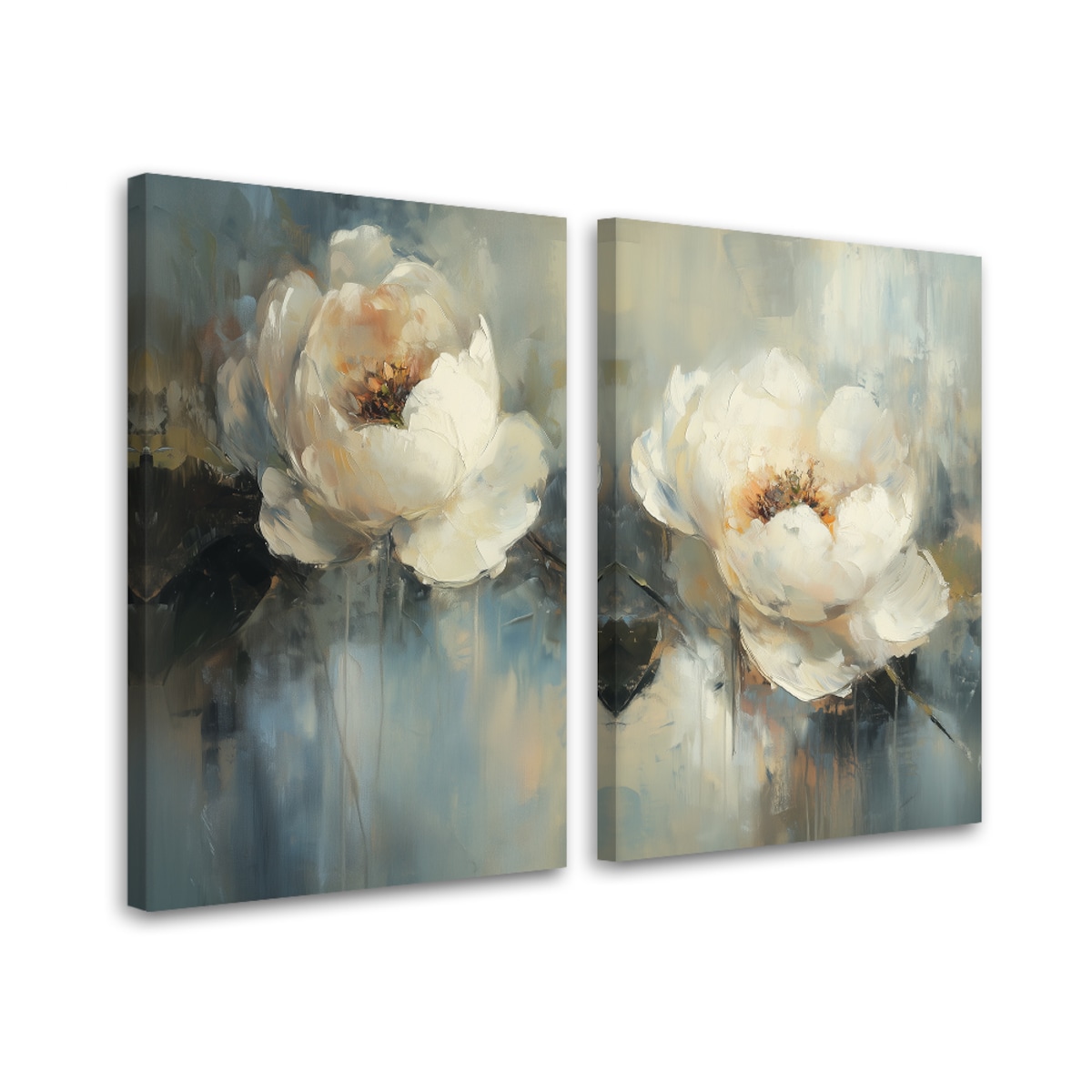 Obraz set dyptyk 2 szt do salonu sypialni kuchni biura jadalni Beżowe kwiaty piwonii boho 80x60 (2x40x60)