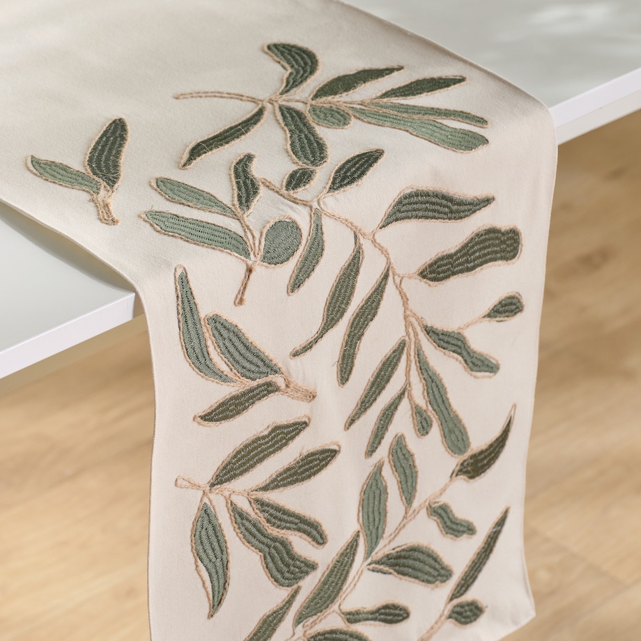 Bieżnik Haftowany Leafso 35x180 cm z motywem liściastym