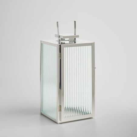 Metalowy lampion z drzwiczkami z ryflowanego szkła rifletto