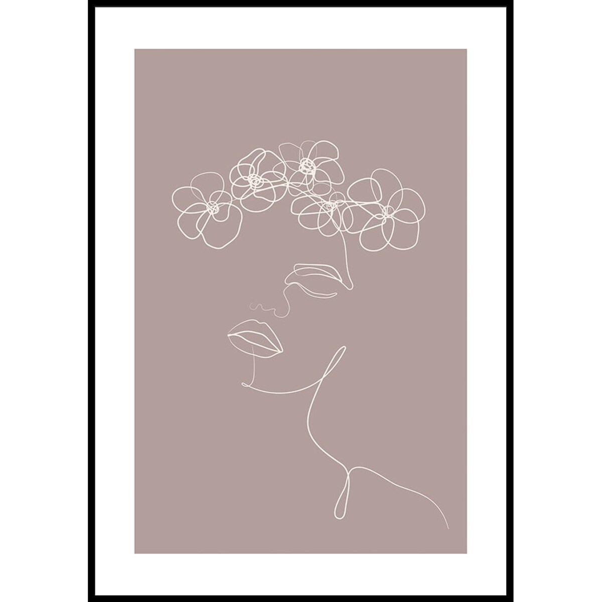 plakat line art dziewczyna z kwiatami kardamon 30x40 cm