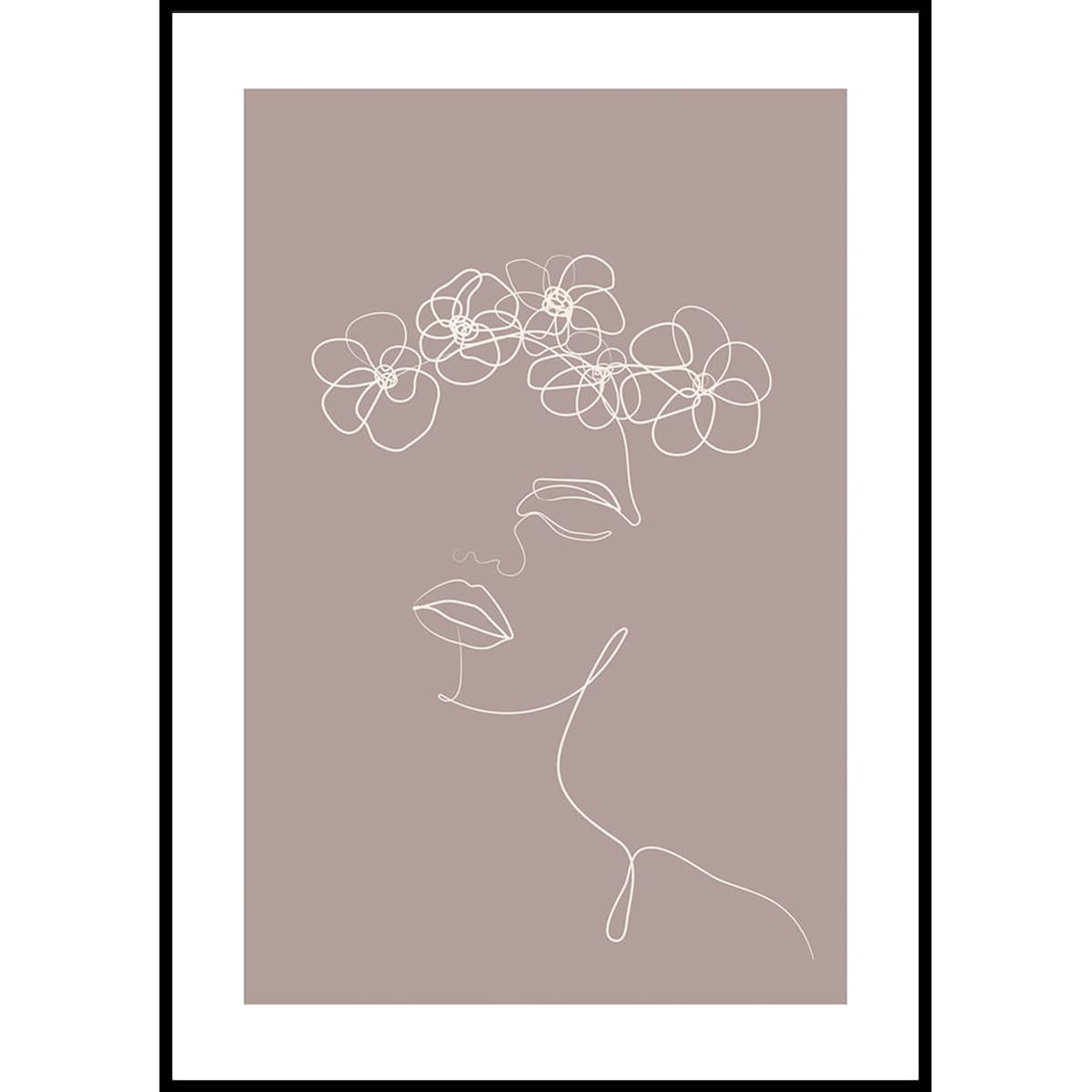 plakat line art dziewczyna z kwiatami kardamon 30x40 cm