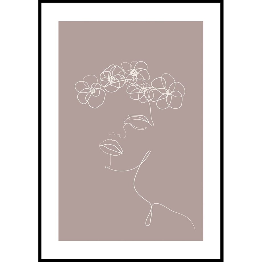 plakat line art dziewczyna z kwiatami kardamon 30x40 cm