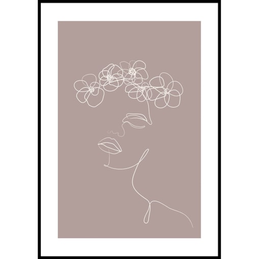 plakat line art dziewczyna z kwiatami kardamon 30x40 cm