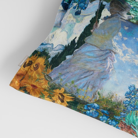 Poszewka z nadrukiem Impresjo 45x45 cm inspirowany motywami z obrazów Vincenta van Gogha i Claude'a Moneta