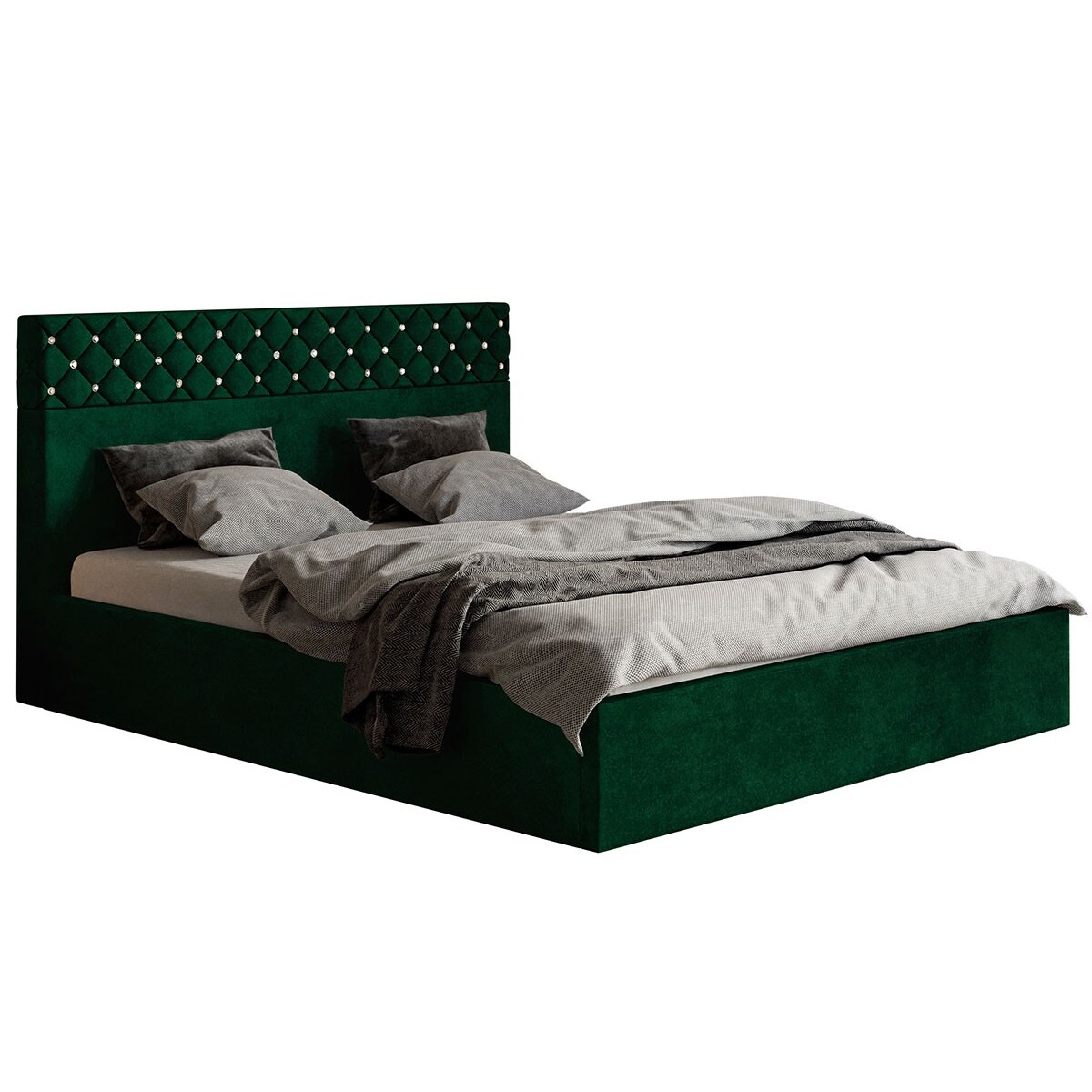 Łóżko do sypialni 160x200 OLDO 4 tapicerowane, welur - butelkowa zieleń