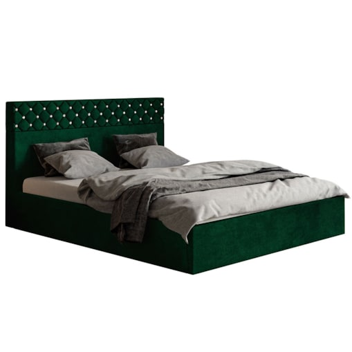 Łóżko do sypialni 160x200 OLDO 4 tapicerowane, welur - butelkowa zieleń