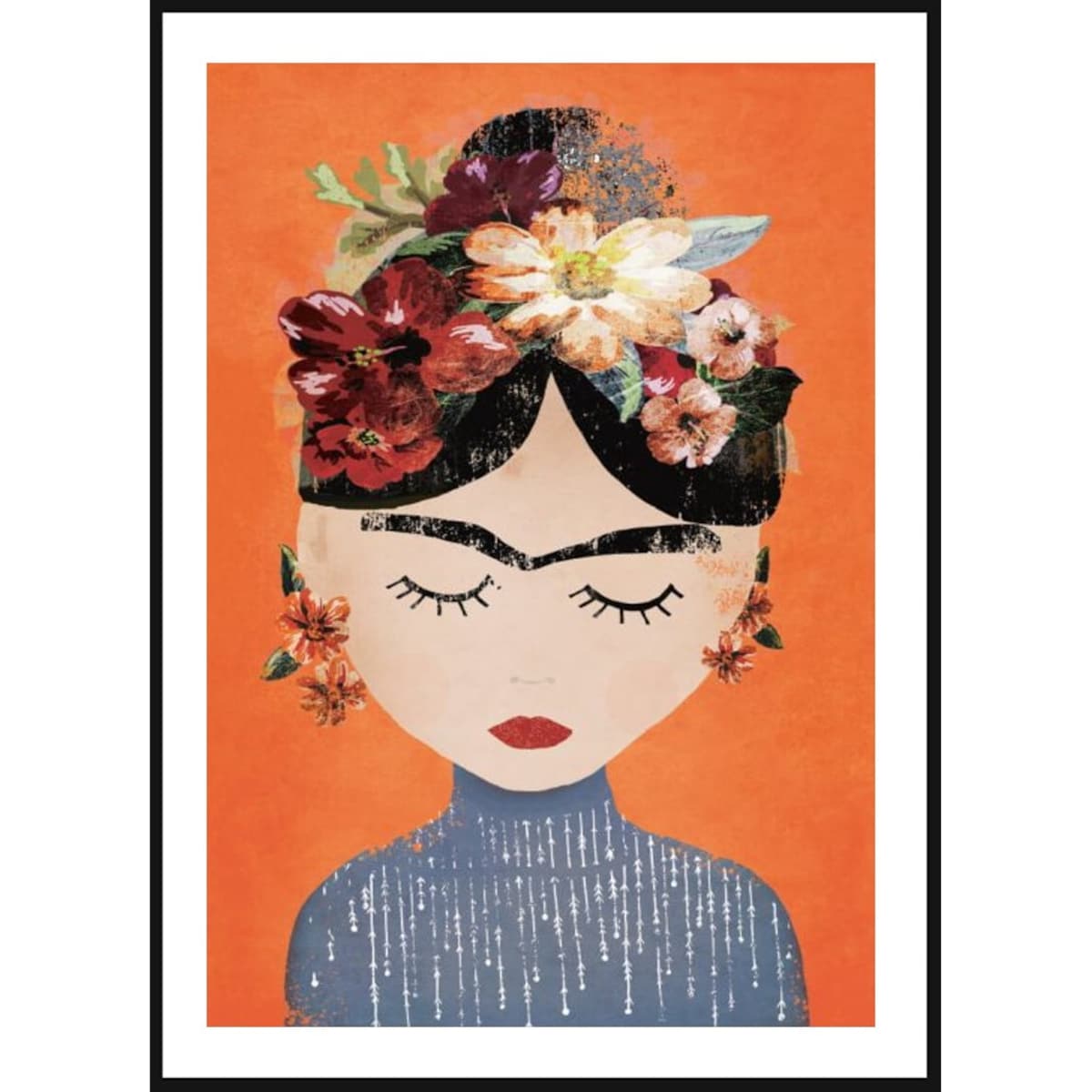 Poster Story, Plakat, Obraz - Frida Kahlo Art na Pomarańczowym Tle