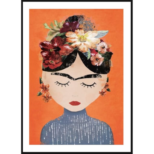 Poster Story, Plakat, Obraz - Frida Kahlo Art na Pomarańczowym Tle