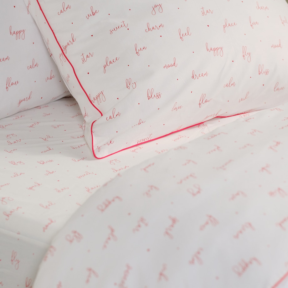 Pościel bawełniana z lamówką Zafir 200x220 cm z motywem napisów