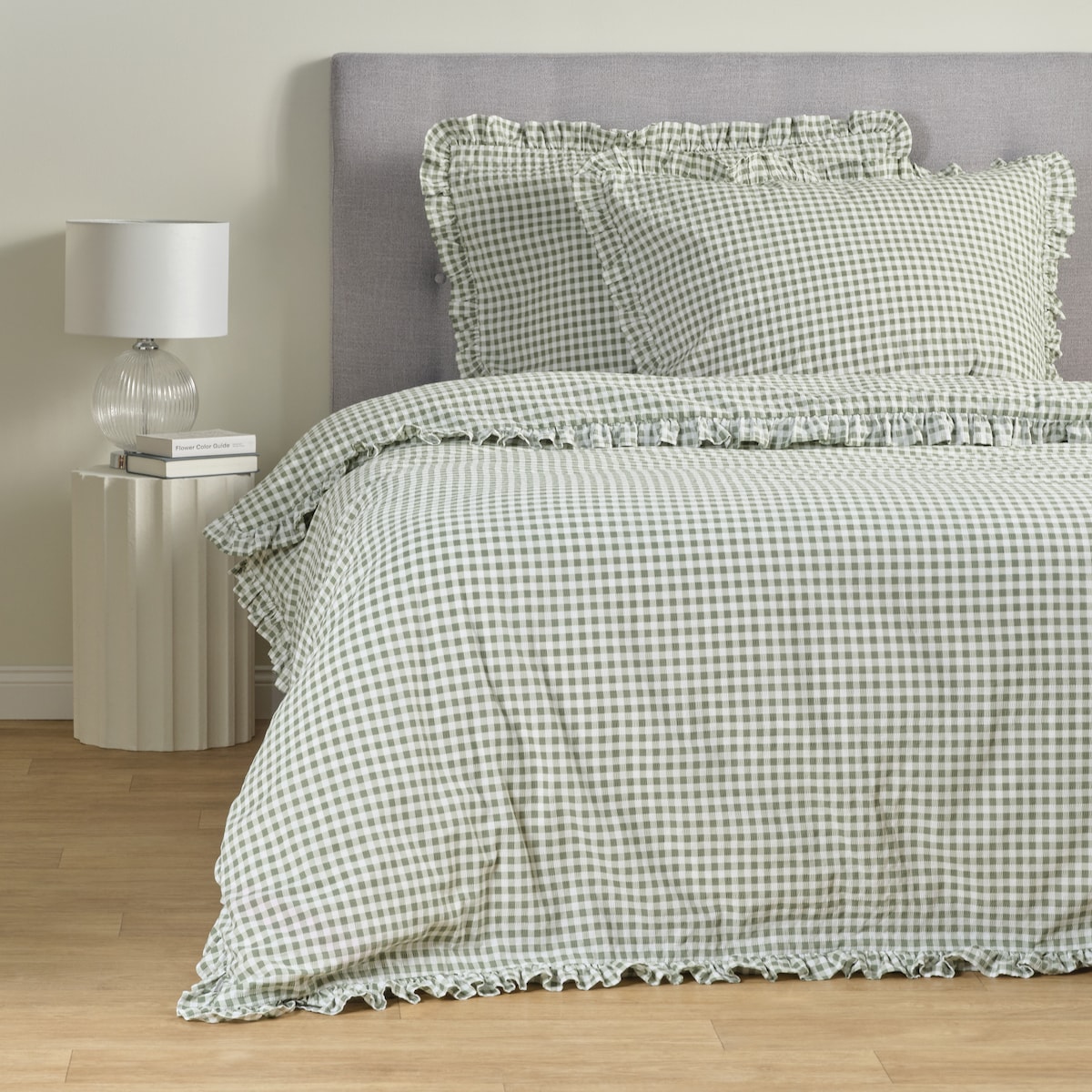 Pościel z kory z falbaną Minomi 200x220 cm w kratę