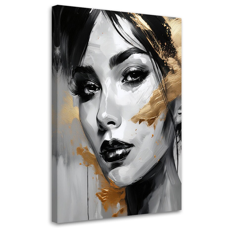 Feeby Obraz na płótnie, Kobieta Portret Złote Akcenty 60x90