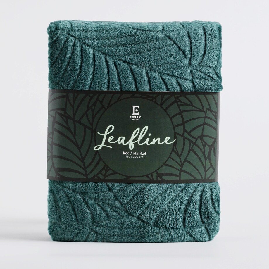 Jednokolorowy koc z wytłoczonym wzorem Leafline 150x200 cm