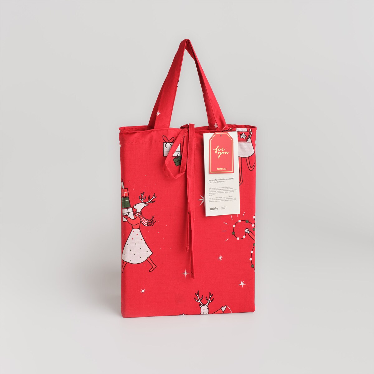 Pościel bawełniana z lamówką Olinerini 200x220 cm z motywem renifera