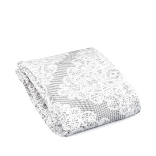 Narzuta na łóżko, pasaż 70x200 szara koronka vintage