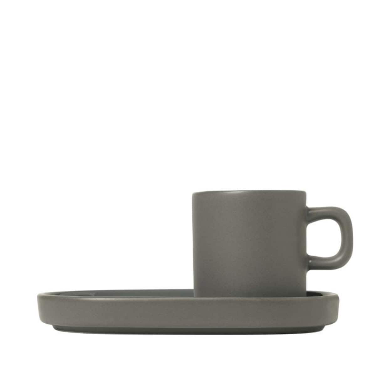 Zestaw 2 Kubków Do Espresso z Podstawkami PILAR, Pewter - ceramika, 50 ml