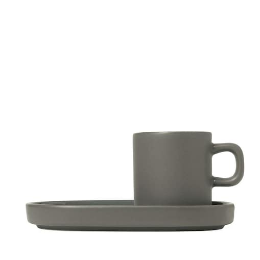 Zestaw 2 Kubków Do Espresso z Podstawkami PILAR, Pewter - ceramika, 50 ml