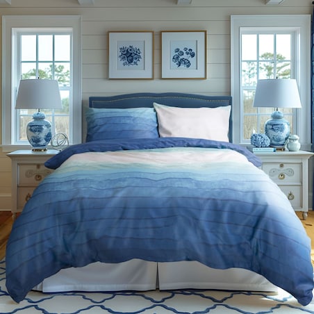 Pościel satyna bawełniana 200x220 Exclusive Karibic niebiesko-białe pasy