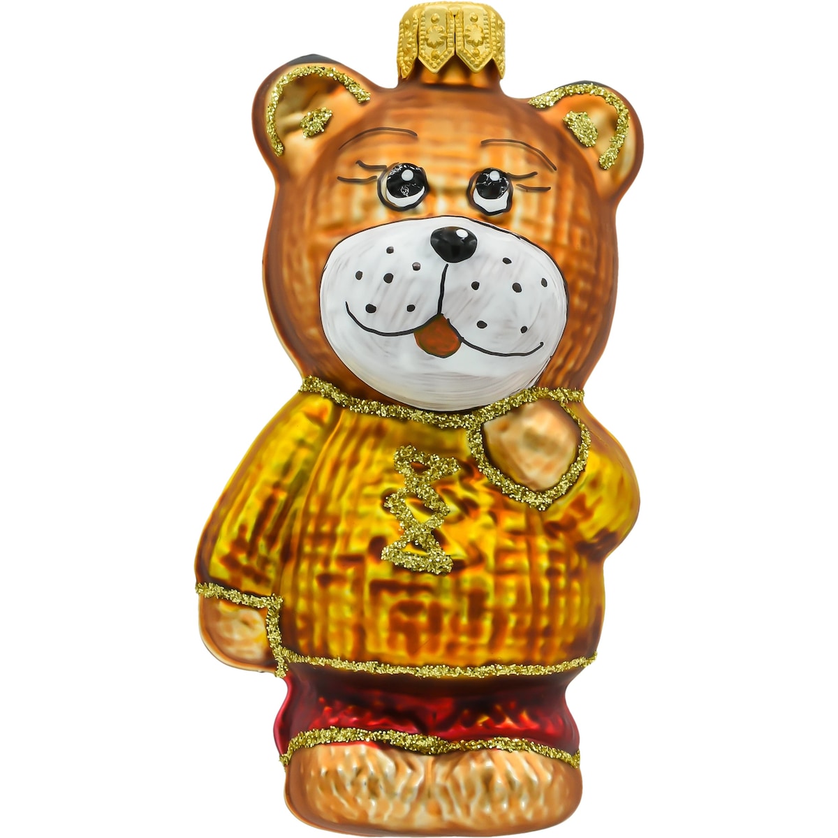 Bombka choinkowa: Miś w sweterku: złoty