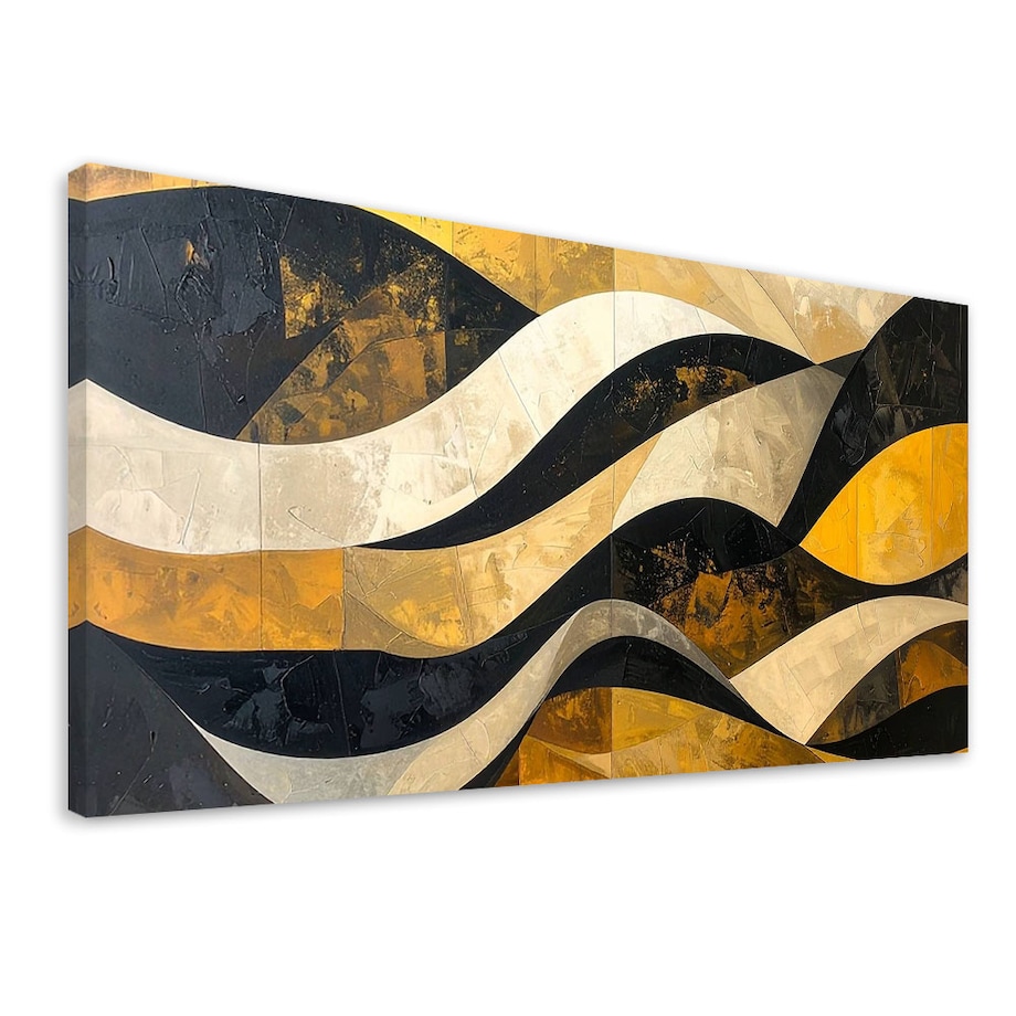 Obraz do salonu sypialni biura loftu, Abstrakcja linie kształty zółty czarny złoty