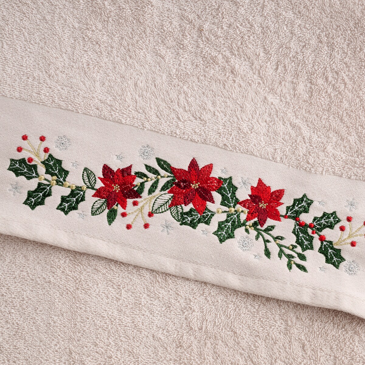 Ręcznik dekoracyjny Poinsetia 70x130 cm z motywem gwiazdy betlejemskiej